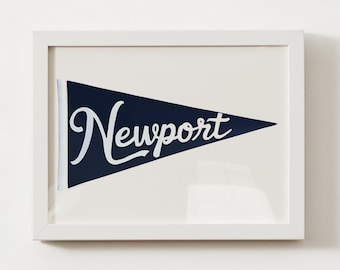 Navy Blue Newport, RI Pennant Print; Rhode Island Wall Art Poster