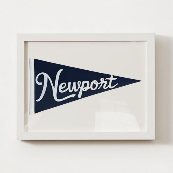 Navy Blue Newport, RI Pennant Print; Rhode Island Wall Art Poster