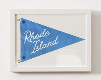 Blue Rhode Island Pennant Print; Rhode Island (URI) Wall Art Poster