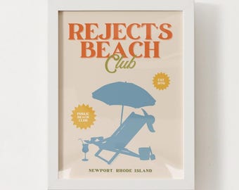 Reject's Beach Newport, RI Club Print; Rhode Island Wall Art Poster; Newport, Rhode Island Home Decor