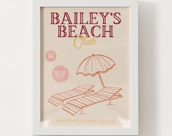 Bailey's Beach Newport, RI Club Print; Rhode Island Wall Art Poster; Newport, Rhode Island Home Decor