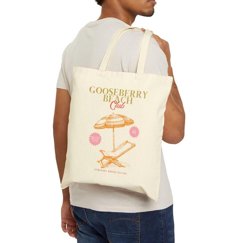 Gooseberry Beach Club Tote Bag, Vintage Newport Rhode Island Beach Tote, Rhode Island Inspired Beach Bag image 2