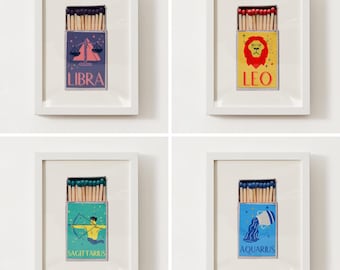 Astrology Matchbox Prints - Vintage-Inspired Zodiac Wall Art Posters