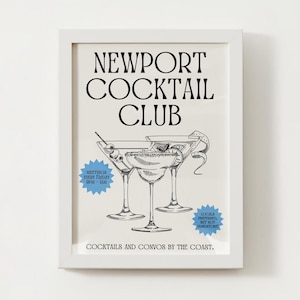 Newport, RI Cocktail Club Print; Rhode Island Wall Art Poster