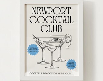Newport, RI Cocktail Club Print; Rhode Island Wall Art Poster
