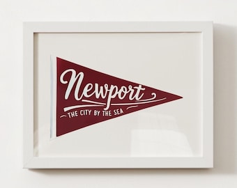 Red Newport, RI Pennant Print; Rhode Island Wall Art Poster