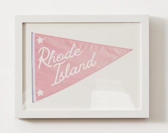 Pink Rhode Island Pennant Print; Rhode Island Wall Art Poster