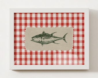 Gingham Fish Print; Fish Wall Art; Coastal Poster