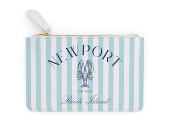 Newport, RI Small Striped Lobster Pouch | Nautical Travel Bag | Coastal Gift | Preppy Zip Pouch