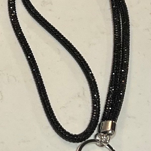 Lanyard with Retractable ID Holder, Black Bling Rhinestone Lanyard, administrative professional, teacher, sparkly lanyard,crystal lanyard