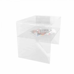 以下が含まれることがあります： 長方形の透明アクリルディスプレイボックス。内部には、カラフルなカードの束を置く棚があります。透明なボックスは、内容物をはっきりと見ることができます。