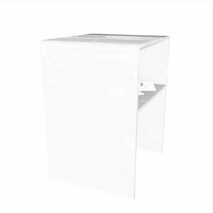 以下が含まれることがあります： 白いアクリル製の棚ユニットで、棚が1つあります。棚は透明なアクリル製で、モダンでミニマルなデザインです。