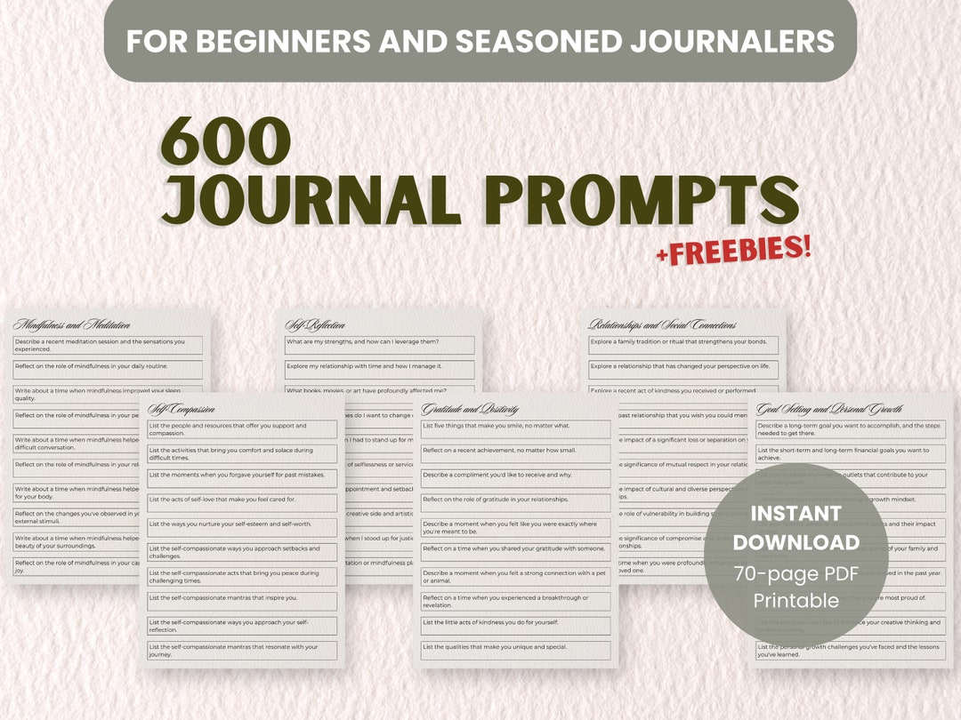 600 Digital Journal Prompts for Journaling Bullet Journal Etsy