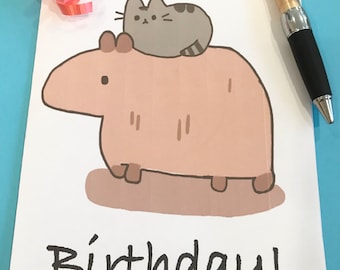 Happy Birthday Card with Capybara, Printable