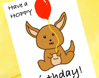 Happy Birthday Card with Cute Kangaroo. For Kids, Him, Her. 5x7