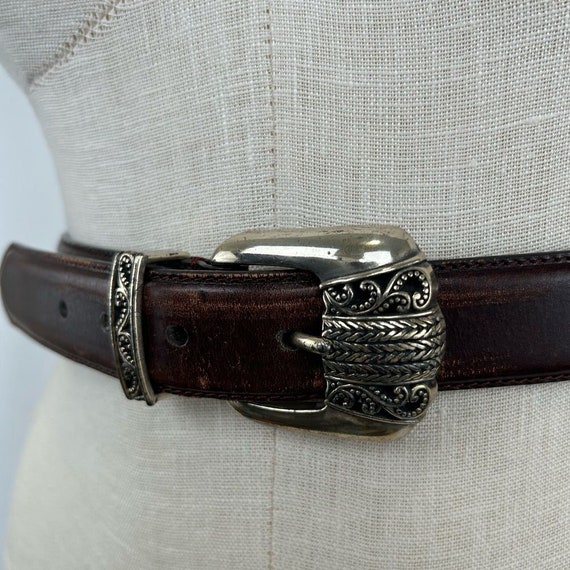 Vintage Fossil Genuine Leather Brown Western Belt - image 2