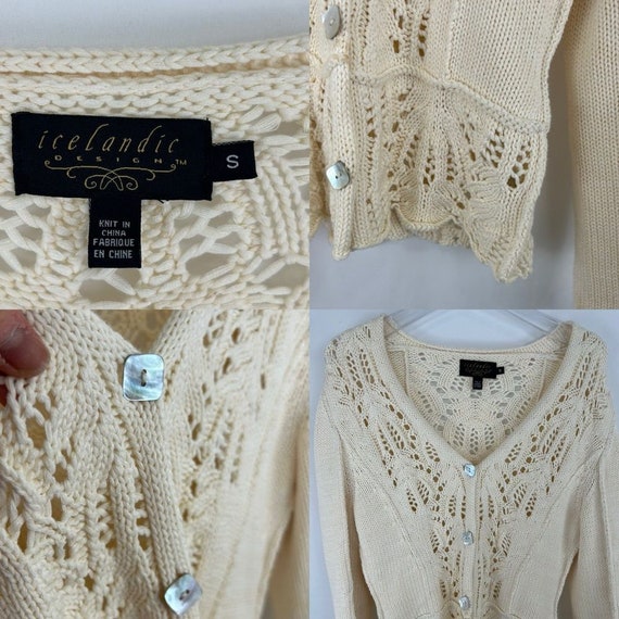 Icelandic Designs Cream Knit Crochet Cardigan - image 8