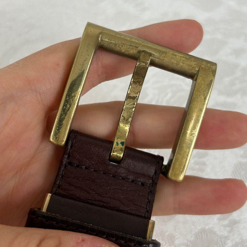 Vintage Woven Striped Preppy Belt With Leather and Brass  display picture 2