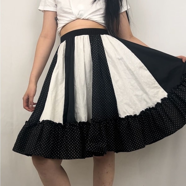 Vintage 1980s A-Line Black and White Polka Dot Skirt
