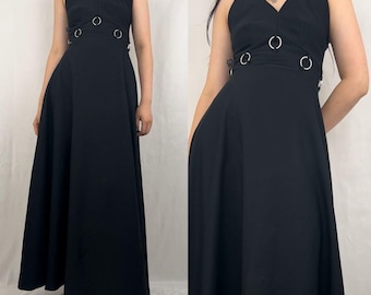 Vintage 90s Black Fit and Flare Evening Full Length Dress