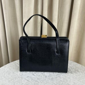 Vintage Elegant Black Snakeskin Crocodile Skin Handbag