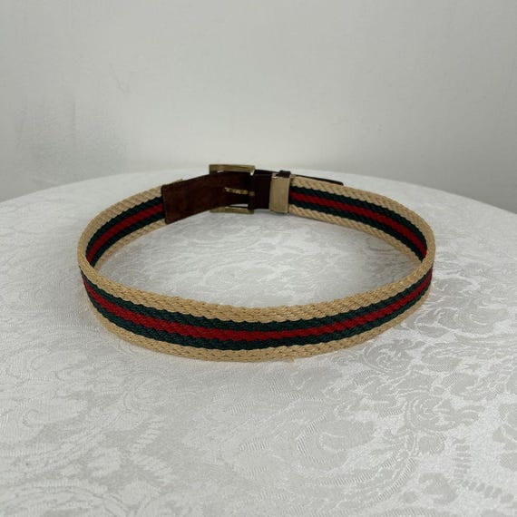 Vintage Woven Striped Preppy Belt With Leather and Brass  display picture 3