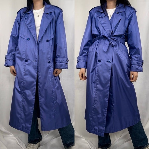 Vintage J Gallery Blue Purple Metallic Trench Coat Rain Coat
