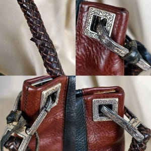 Vintage Brighton zwart-bruine tweekleurige leren schoudertas afbeelding 8