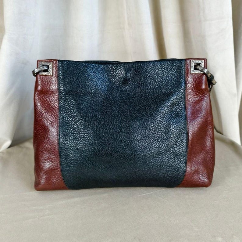 Vintage Brighton zwart-bruine tweekleurige leren schoudertas afbeelding 2