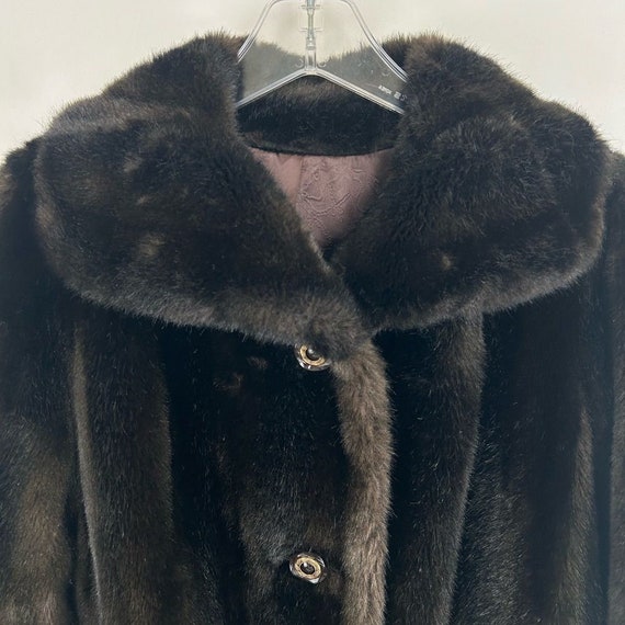 Vintage 80s Mincara Dark Brown Black Faux Fur Jac… - image 7
