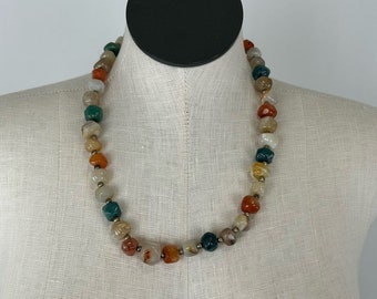 Vintage gemengde edelsteen en Carneool veelkleurige statement kralenketting