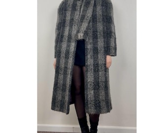 Vintage Dillon Grey Plaid Wool Overcoat with Matching Scarf
