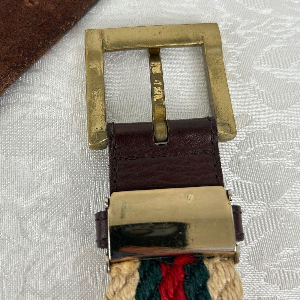 Vintage Woven Striped Preppy Belt with Leather and Brass Detailing Vintage Woven Striped Preppy Belt With Leather and Brass  main image 2