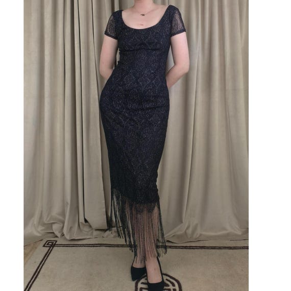 onyx nite dresses black Vintage Silver Metallic Lace Dress With Fringe Hem Color:Antique Rose Nwt Bundle For A BC25-40 Rails - Evaline Dress