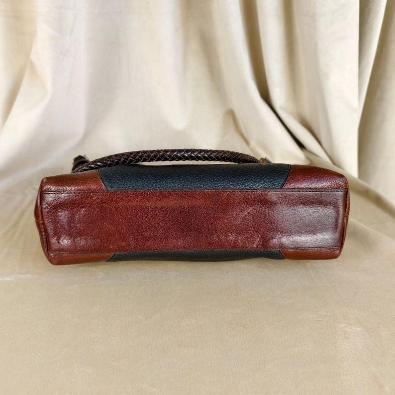 Vintage Brighton zwart-bruine tweekleurige leren schoudertas afbeelding 4