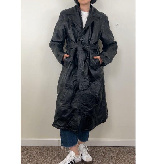 ヴィンテージ ブラック パッチワーク レザー トレンチコート