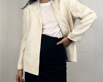 Blazer blanco vintage Kasper con bordado floral