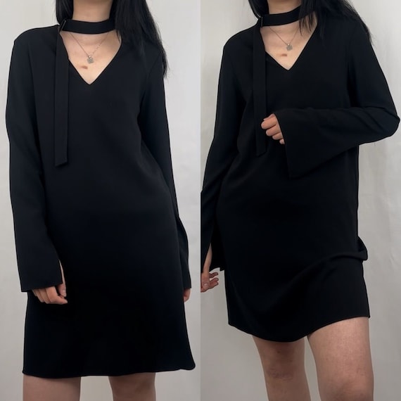 Tibi Black Silk Dress with Bell Sleeves
