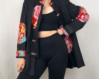 Vintage Aziatisch lichtgewicht jack met bloemendetails