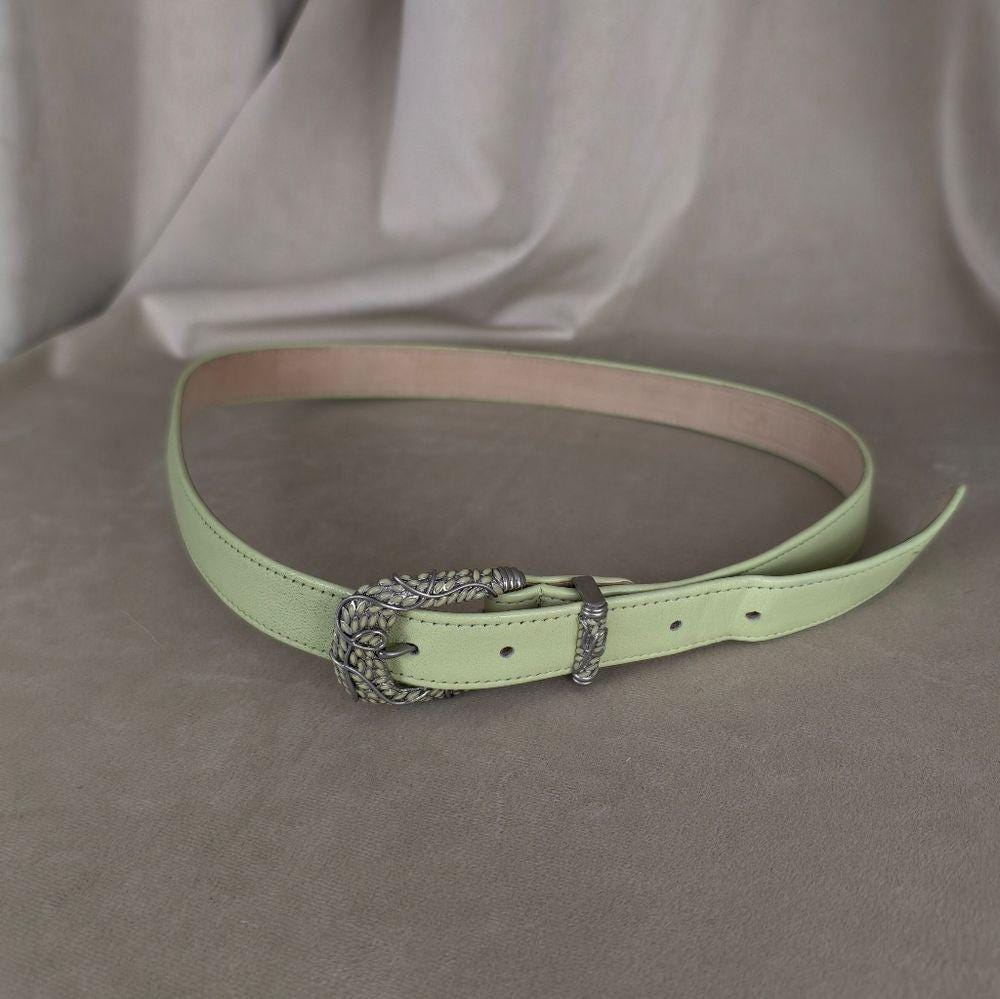 Vintage Carlisle Mint Green Genuine Leather Belt with Ornate Buckle Carlisle Green Belts for Women for sale | eBay main image 3