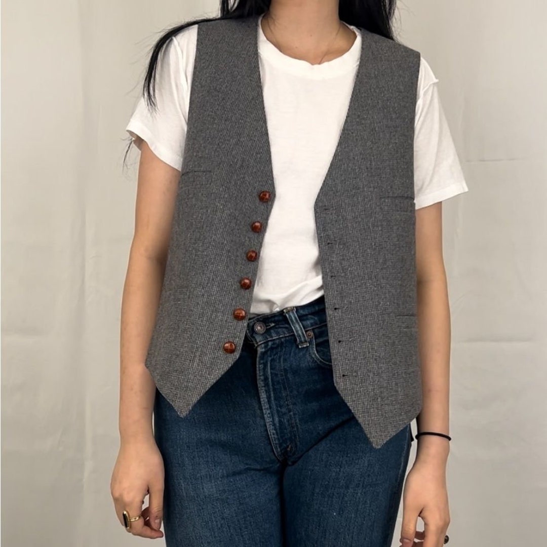 Vintage Mens Grey Wool Tweed Vest Formal Etsy