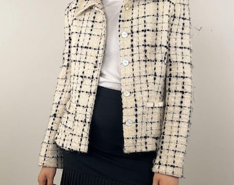 Vintage Searle Monochrome Black and White Plaid Tweed Blazer
