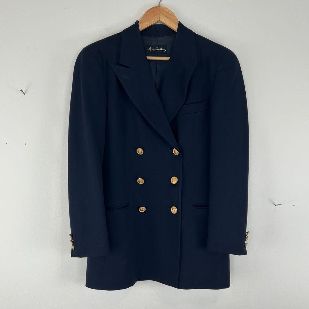 Vintage Ann Freedberg Navy Double Breasted Blazer - Etsy