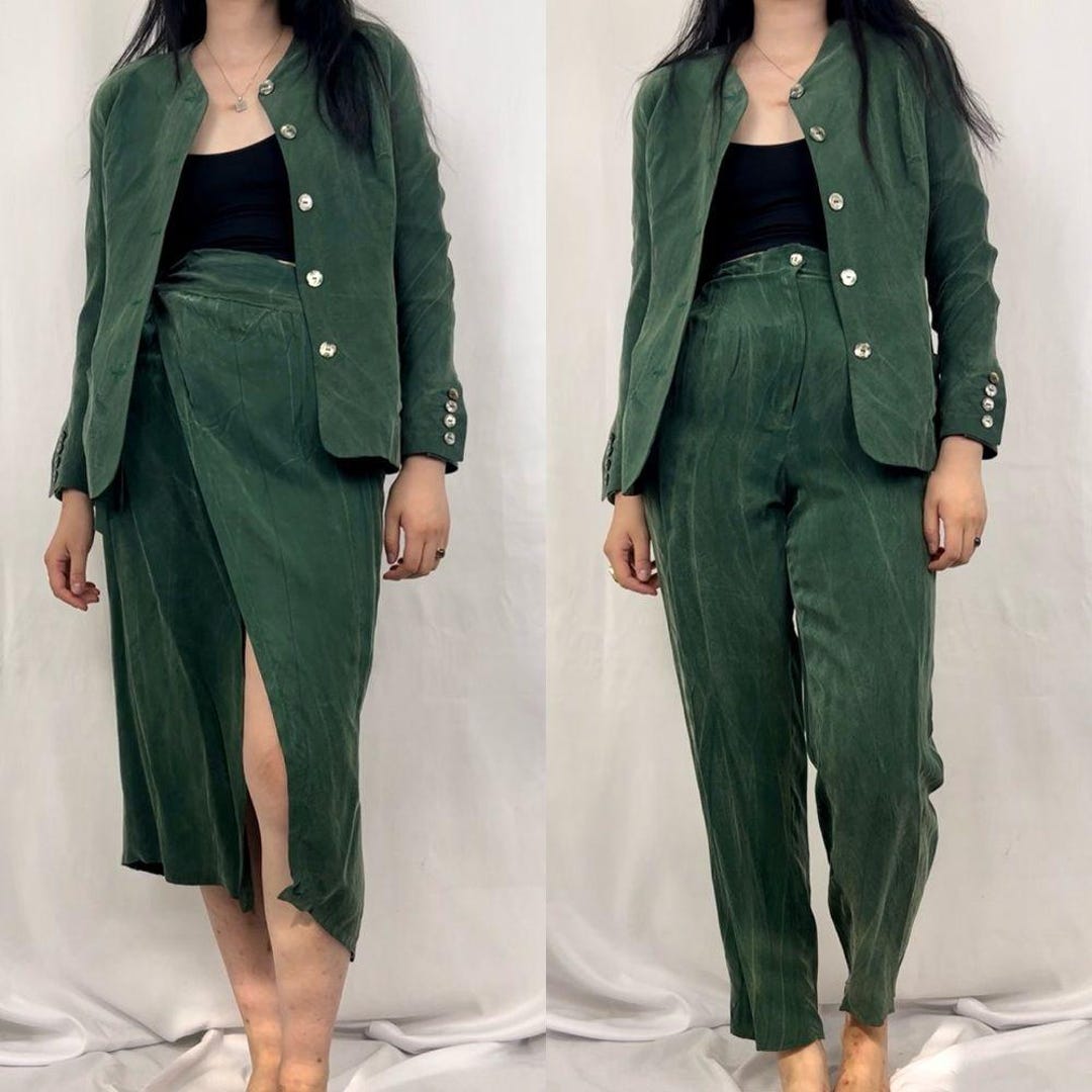 Green Solid Silk Suit Set