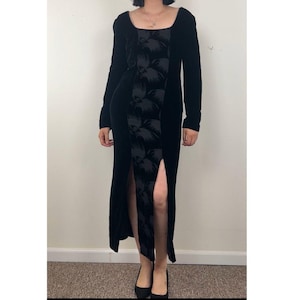 Vintage Industrial Black Silk Blend Velvet Long Sleeve Dress