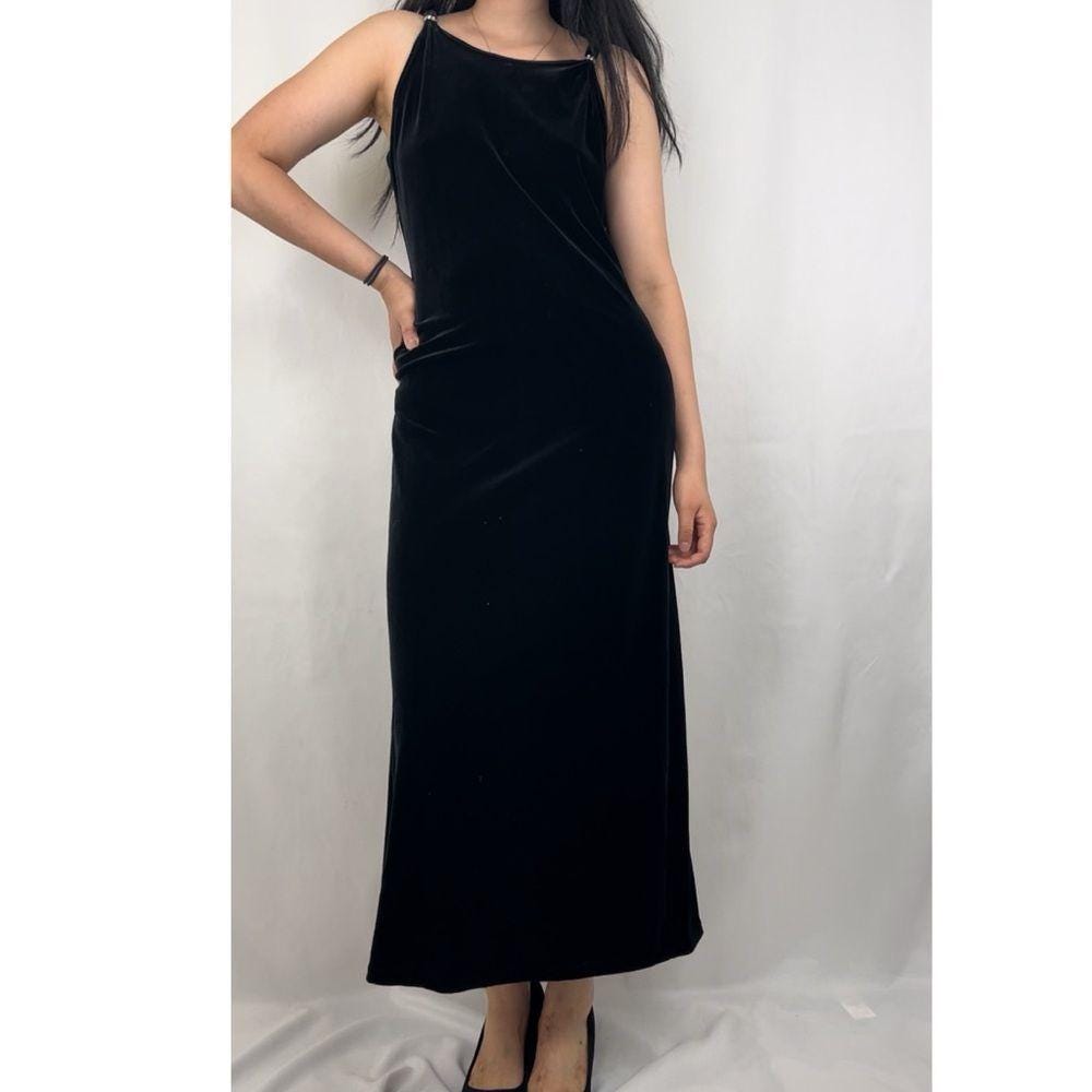 Vintage 90s Black Minimalist Velvet Maxi Slip Dress Vintage 90s Black Minimalist Velvet Maxi Slip Dress