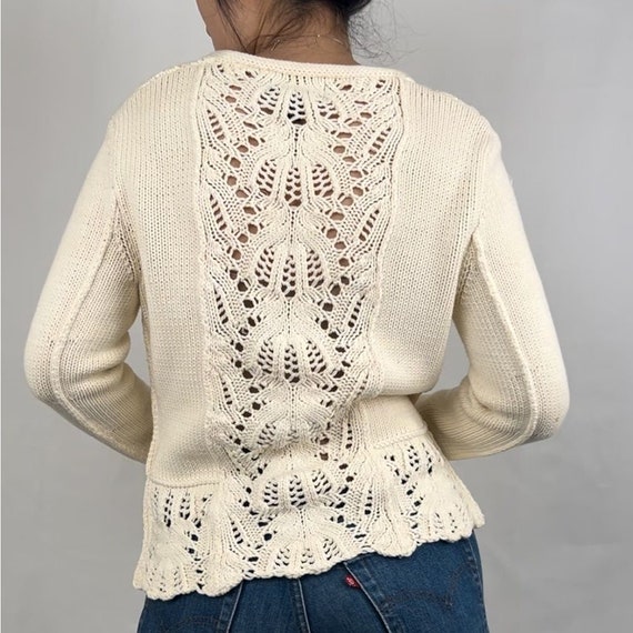 Icelandic Designs Cream Knit Crochet Cardigan - image 5