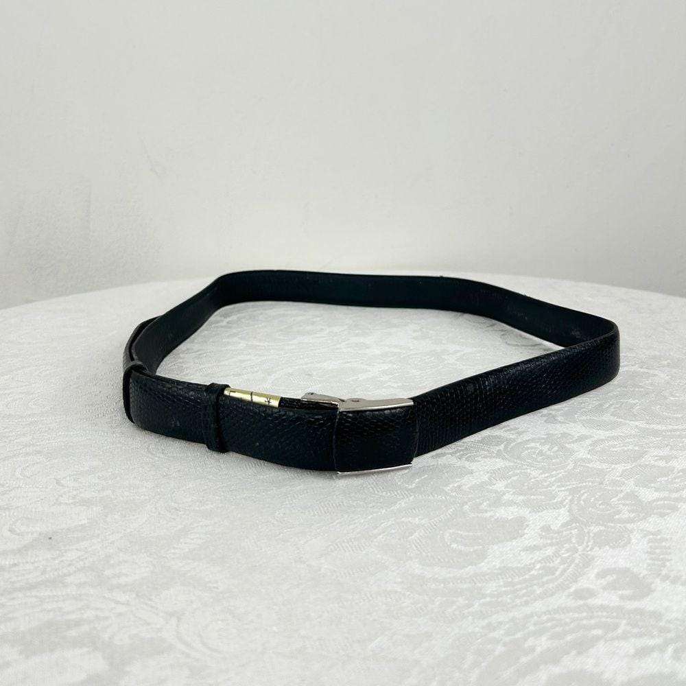Vintage Genuine Leather Lizard Skin Black Belt With Silver 