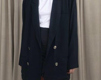 Vintage Carole Little Black Lightweight Double Breasted Blazer