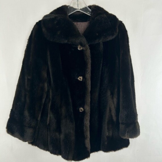 Vintage 80s Mincara Dark Brown Black Faux Fur Jac… - image 5